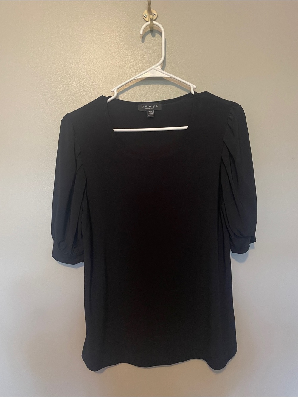 Grace Black Puff Sleeve Scoop Neck Blouse